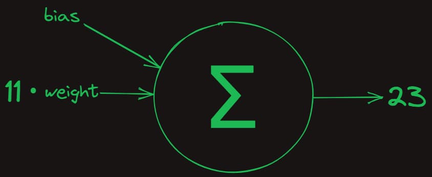 a diagram of a neuron showing its weight and bias.