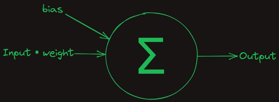 a diagram of a neuron showing its weight and bias.